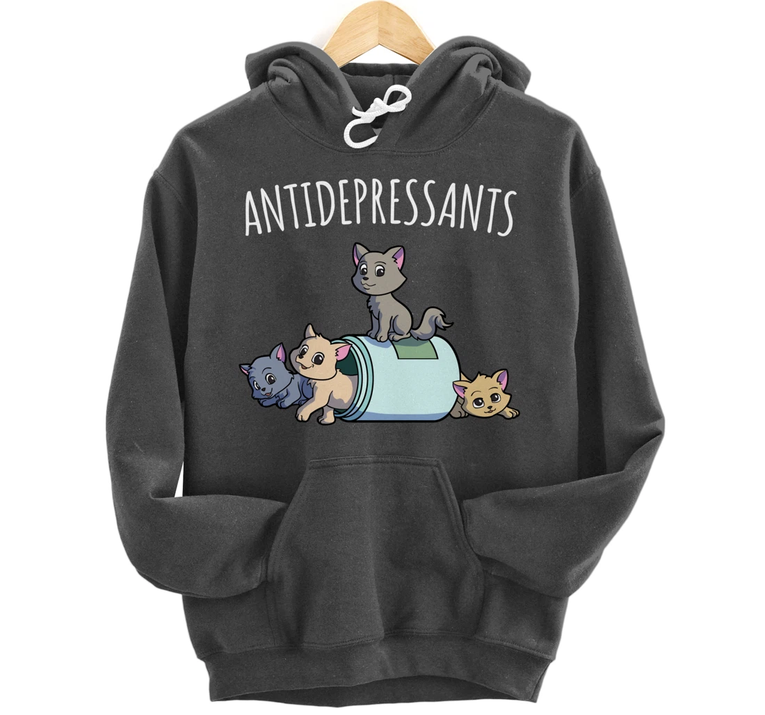 Cat Antidepressant Funny Cat Kawaii Cats as Happy Pill Pullover Hoodie