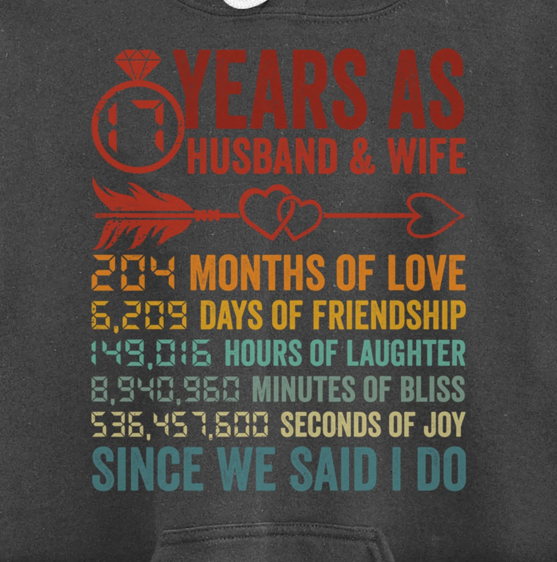 17 Years 204 Months Marriage Life Countdown 17th Anniversary Pullover Hoodie