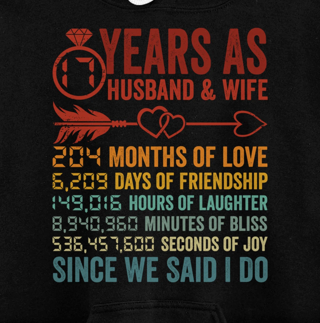 17 Years 204 Months Marriage Life Countdown 17th Anniversary Pullover Hoodie