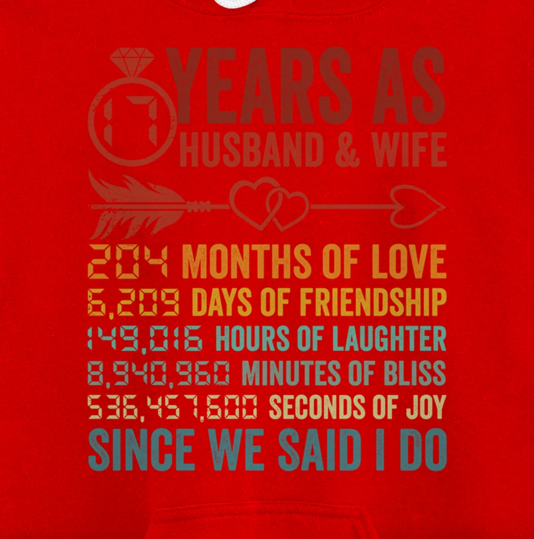 17 Years 204 Months Marriage Life Countdown 17th Anniversary Pullover Hoodie