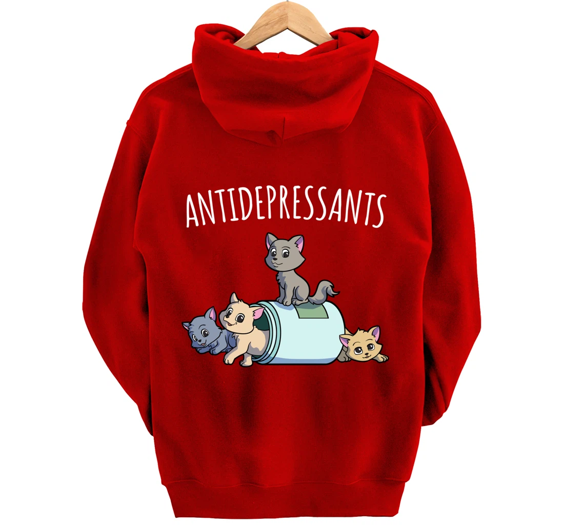 Cat Antidepressant Funny Cat Kawaii Cats as Happy Pill Pullover Hoodie