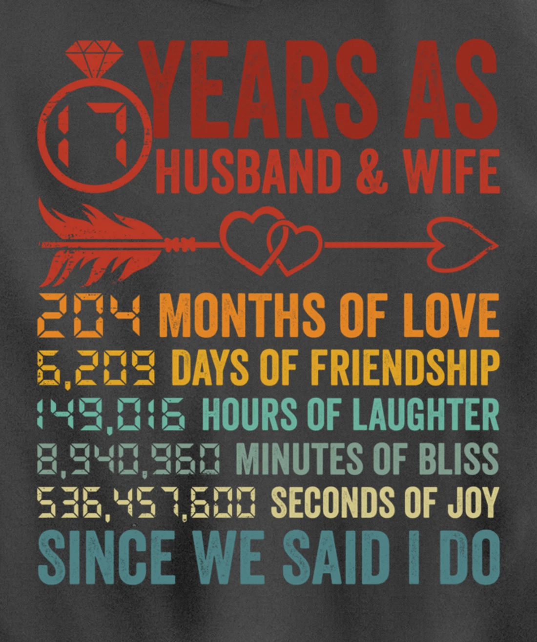 17 Years 204 Months Marriage Life Countdown 17th Anniversary Pullover Hoodie