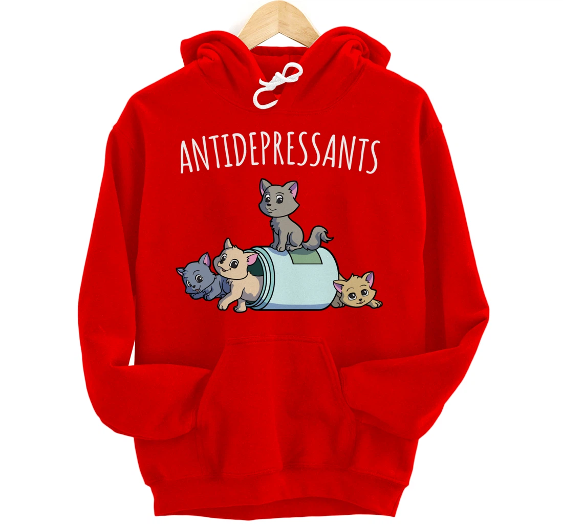 Cat Antidepressant Funny Cat Kawaii Cats as Happy Pill Pullover Hoodie