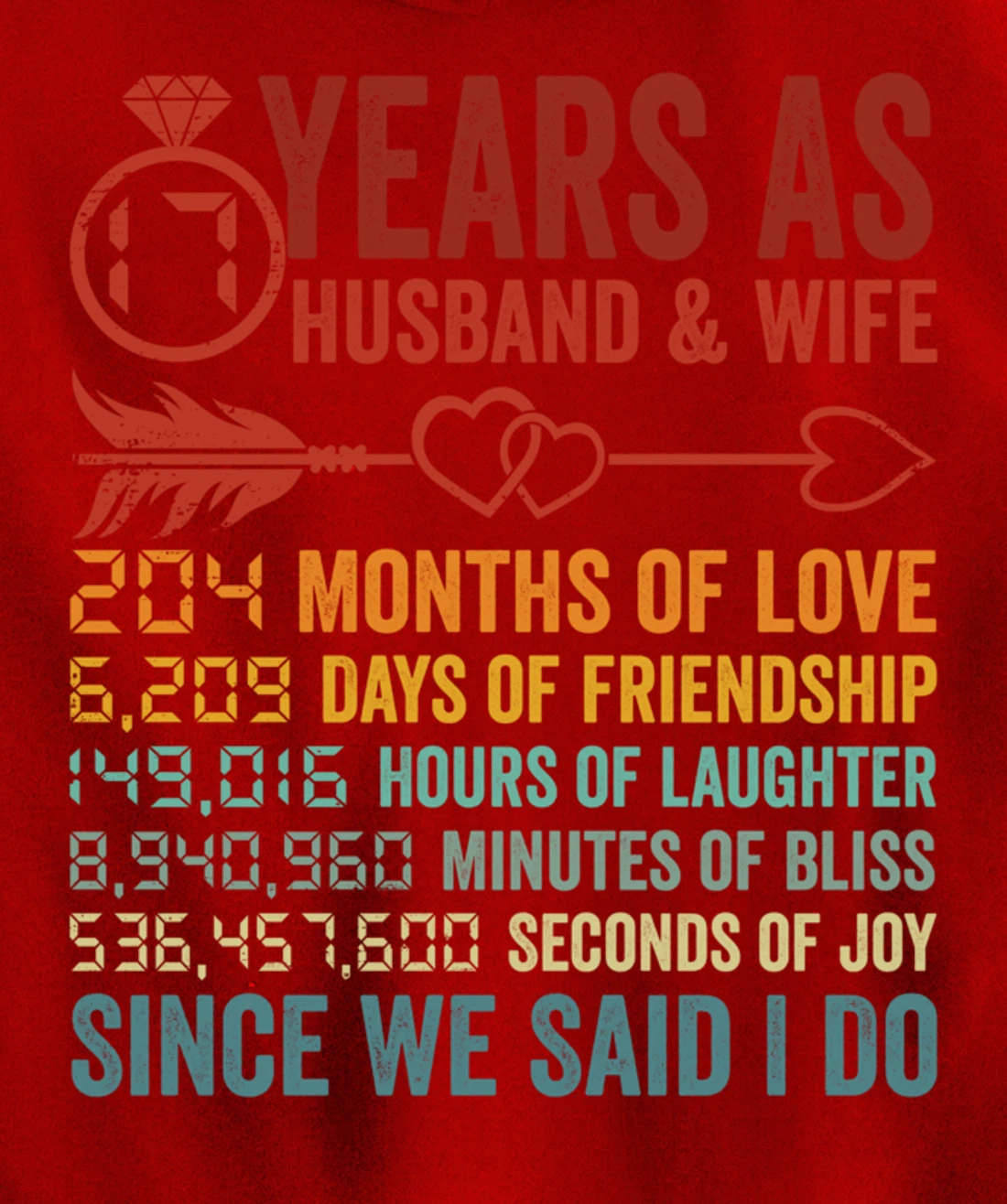 17 Years 204 Months Marriage Life Countdown 17th Anniversary Pullover Hoodie