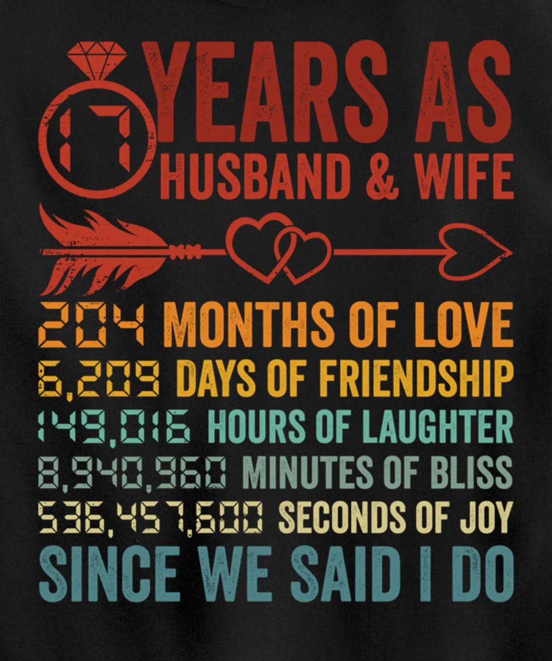 17 Years 204 Months Marriage Life Countdown 17th Anniversary Pullover Hoodie