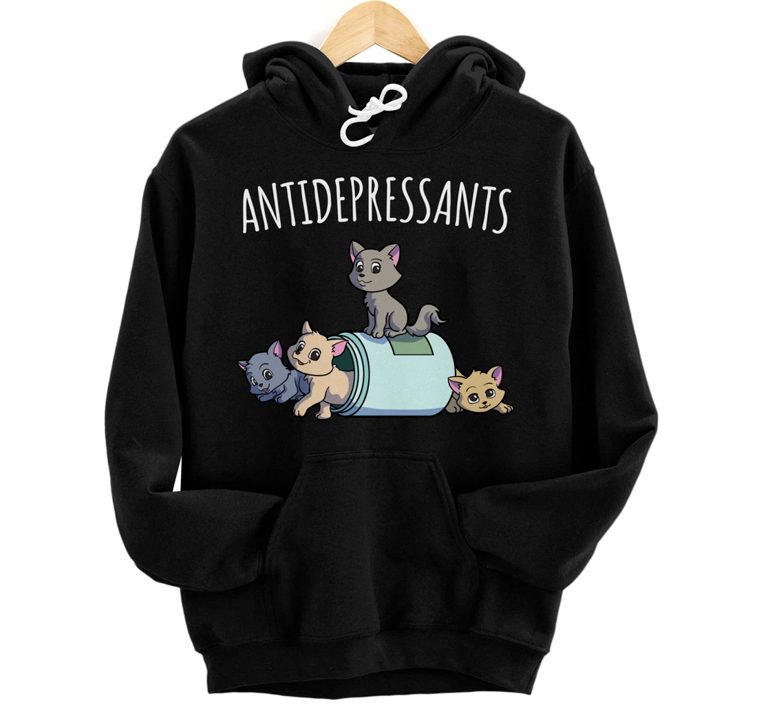 Cat Antidepressant Funny Cat Kawaii Cats as Happy Pill Pullover Hoodie