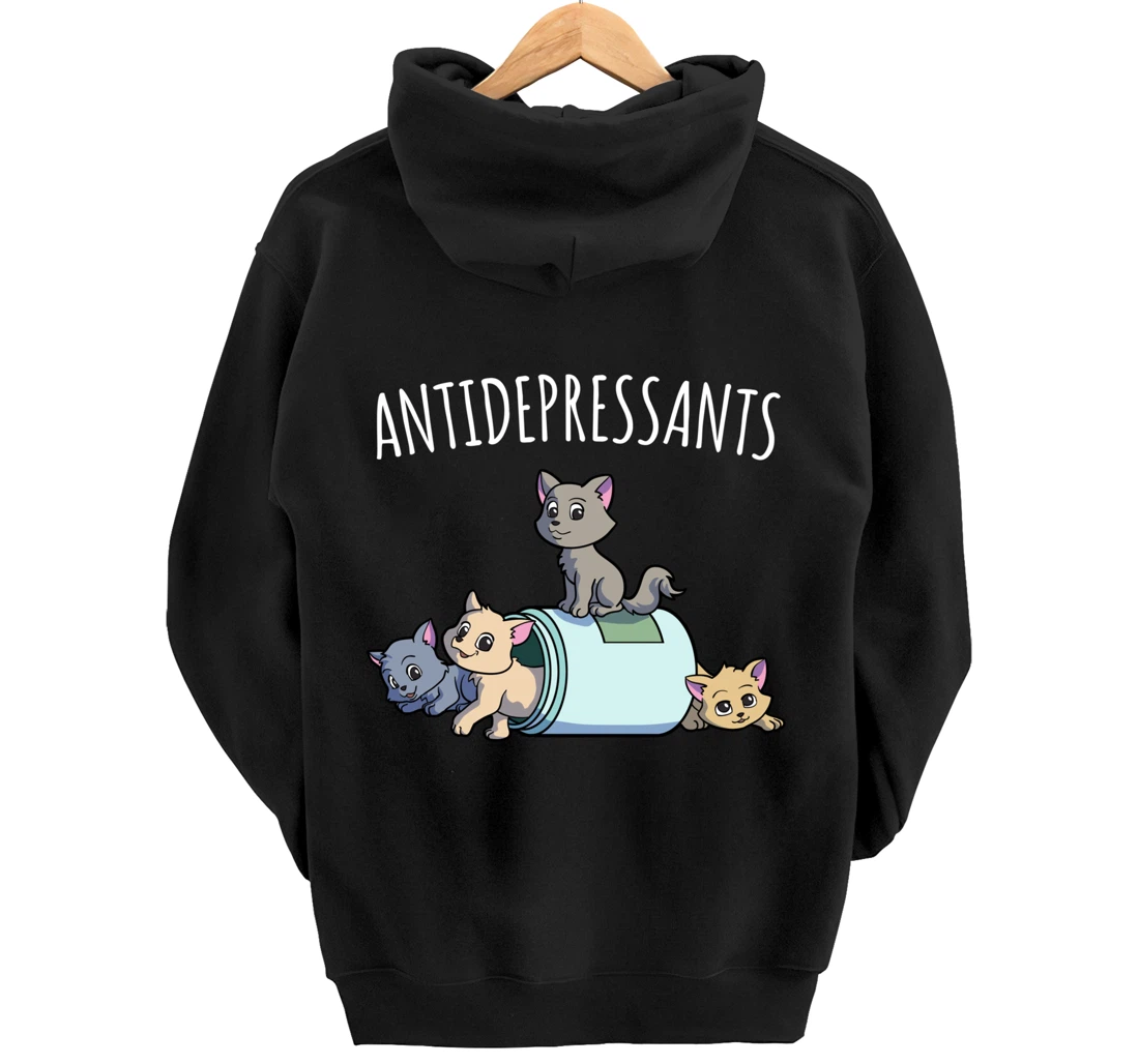 Cat Antidepressant Funny Cat Kawaii Cats as Happy Pill Pullover Hoodie