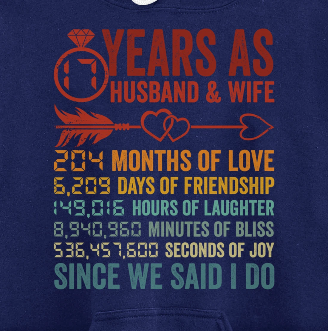 17 Years 204 Months Marriage Life Countdown 17th Anniversary Pullover Hoodie