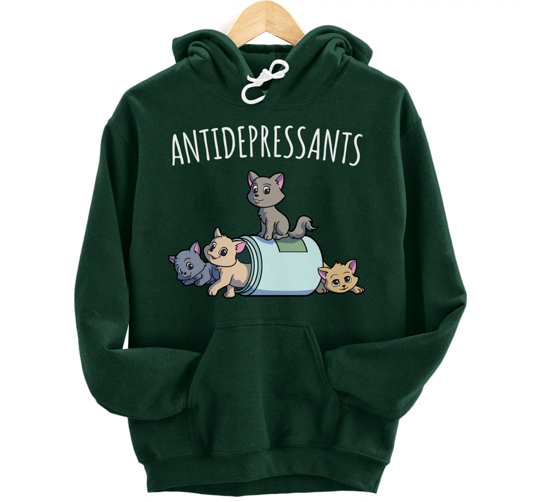 Cat Antidepressant Funny Cat Kawaii Cats as Happy Pill Pullover Hoodie