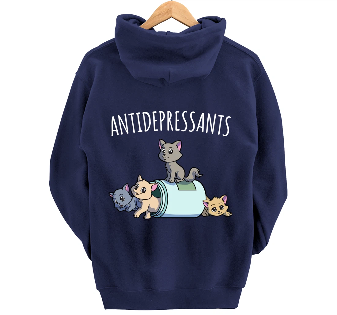 Cat Antidepressant Funny Cat Kawaii Cats as Happy Pill Pullover Hoodie