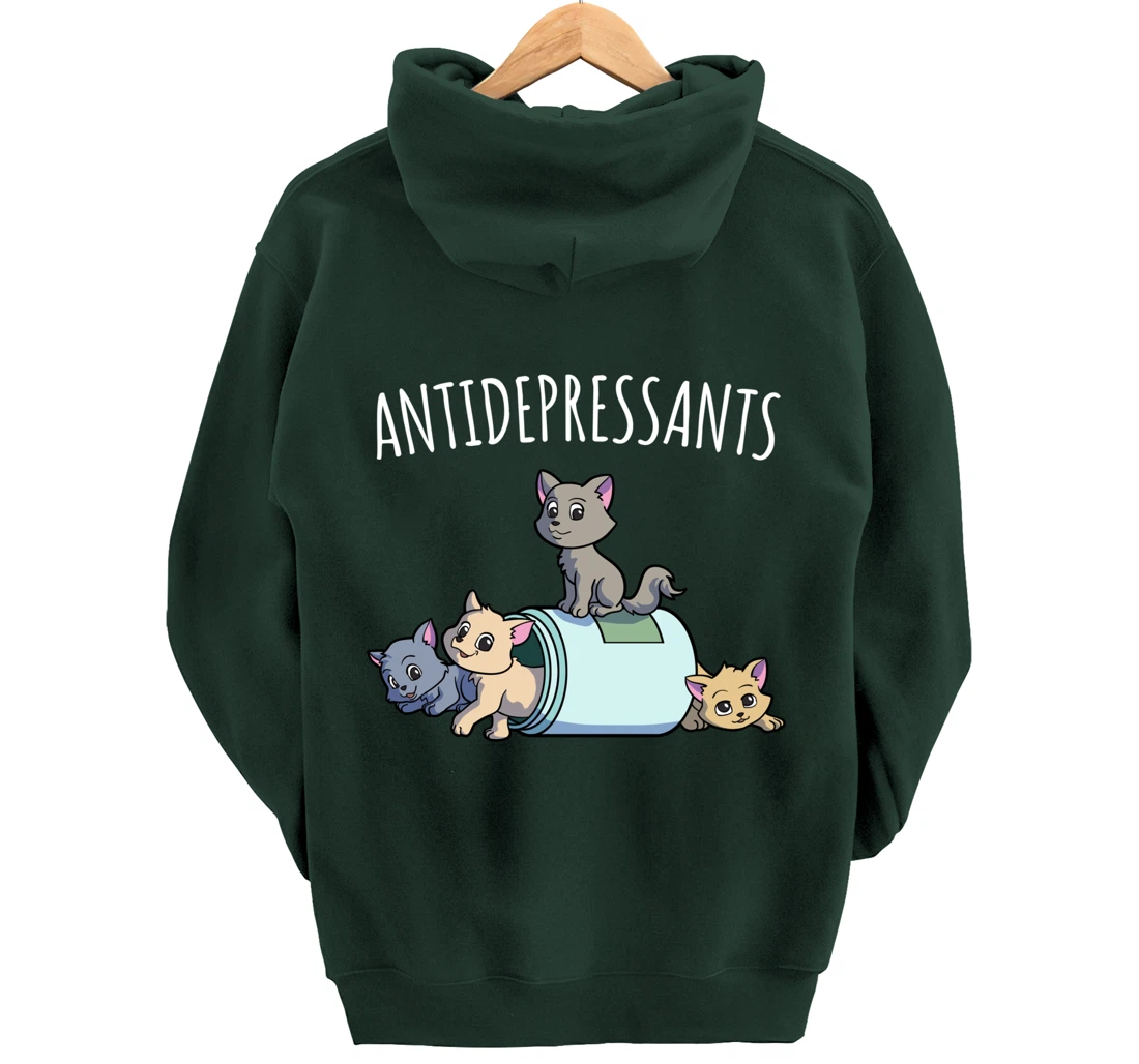 Cat Antidepressant Funny Cat Kawaii Cats as Happy Pill Pullover Hoodie