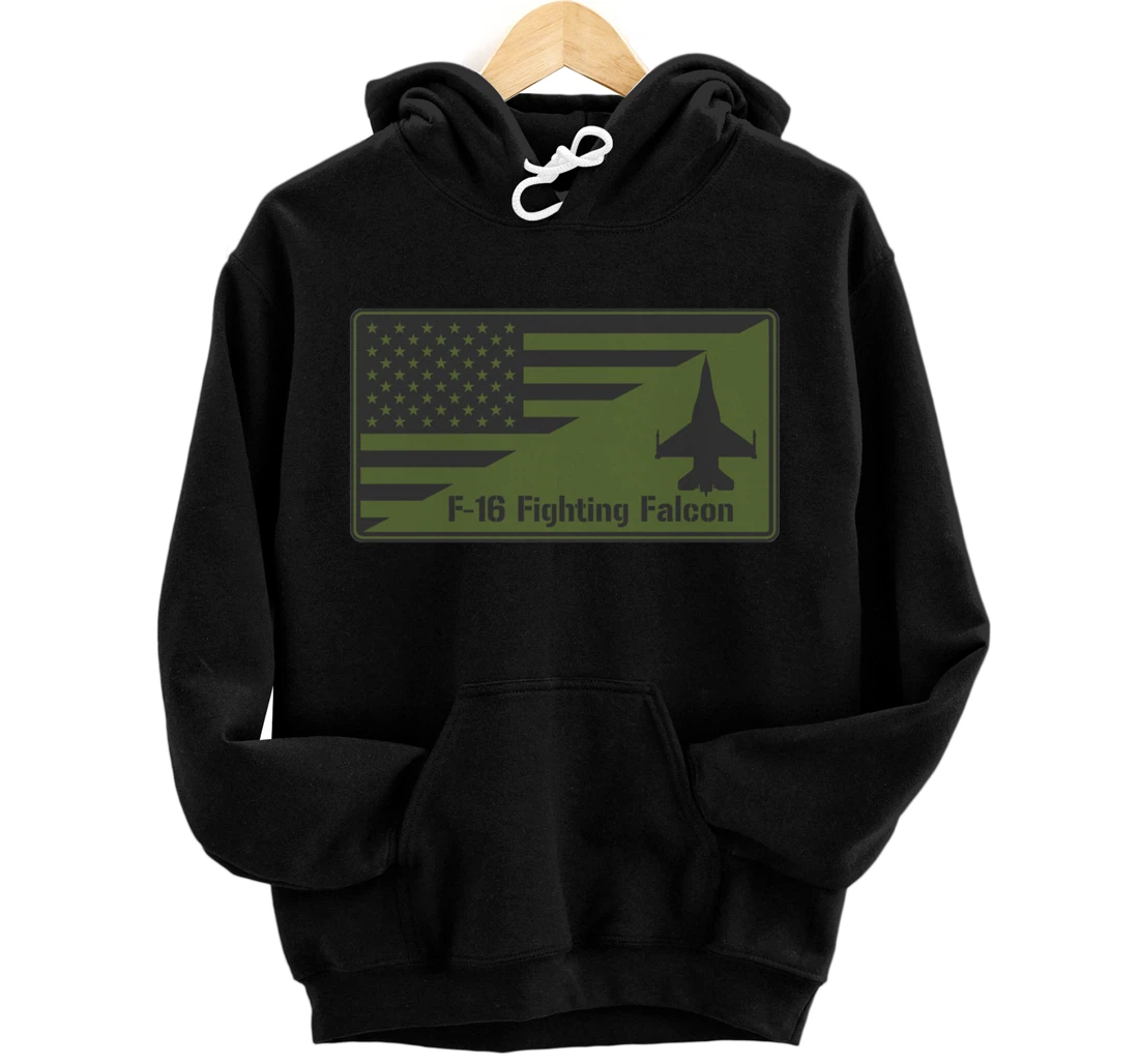 F-16 Fighting Falcon American Flag Patch Pullover Hoodie