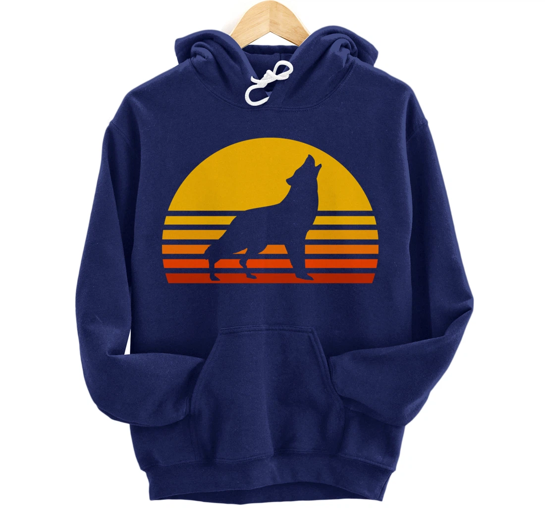 Retro Wolf Howling Wolf In Sunset Vintage Wolves Pullover Hoodie