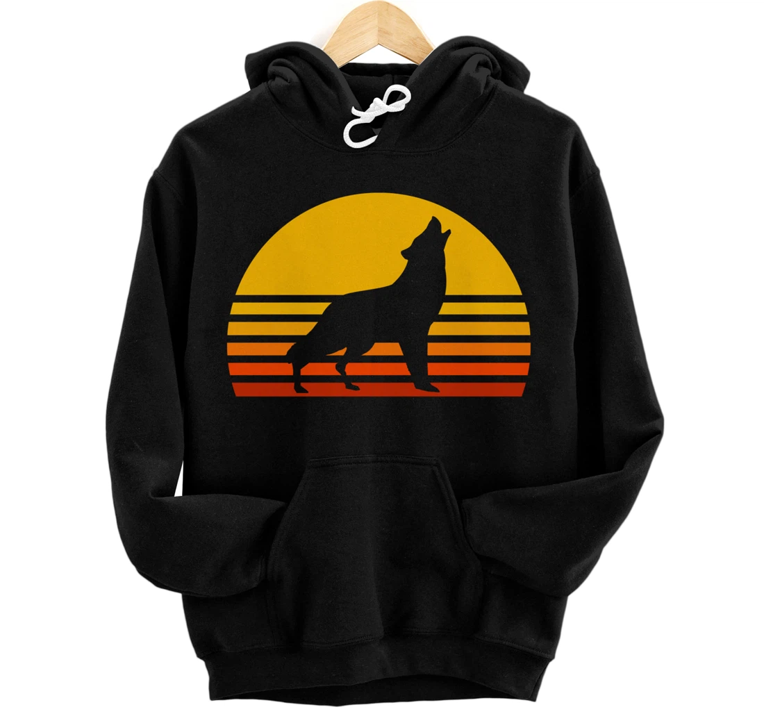 Retro Wolf Howling Wolf In Sunset Vintage Wolves Pullover Hoodie