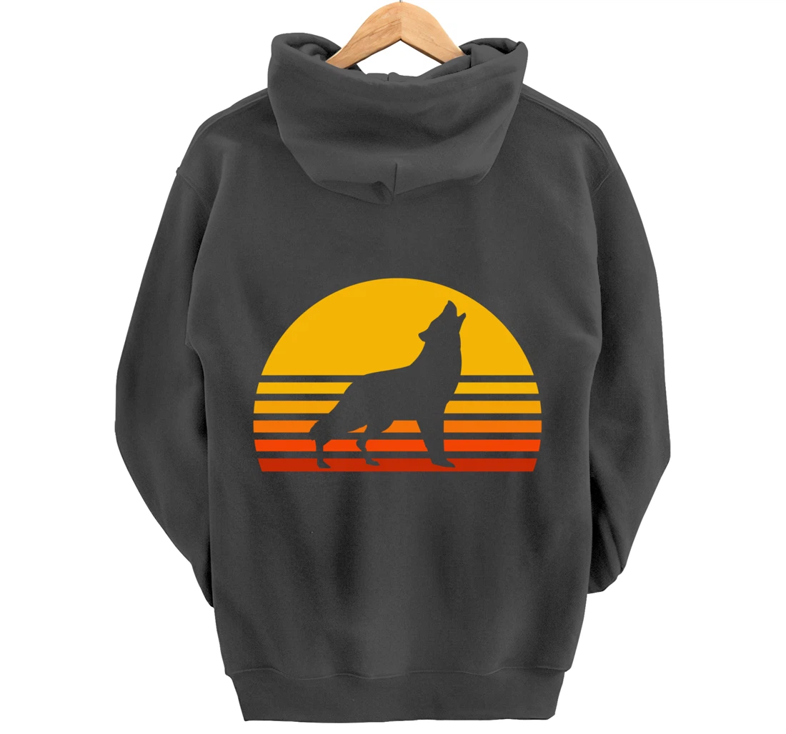 Retro Wolf Howling Wolf In Sunset Vintage Wolves Pullover Hoodie