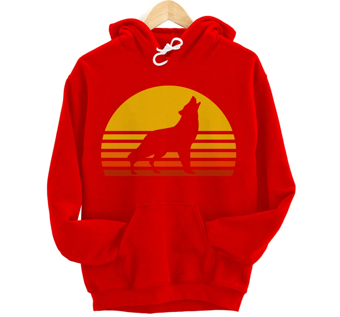 Retro Wolf Howling Wolf In Sunset Vintage Wolves Pullover Hoodie