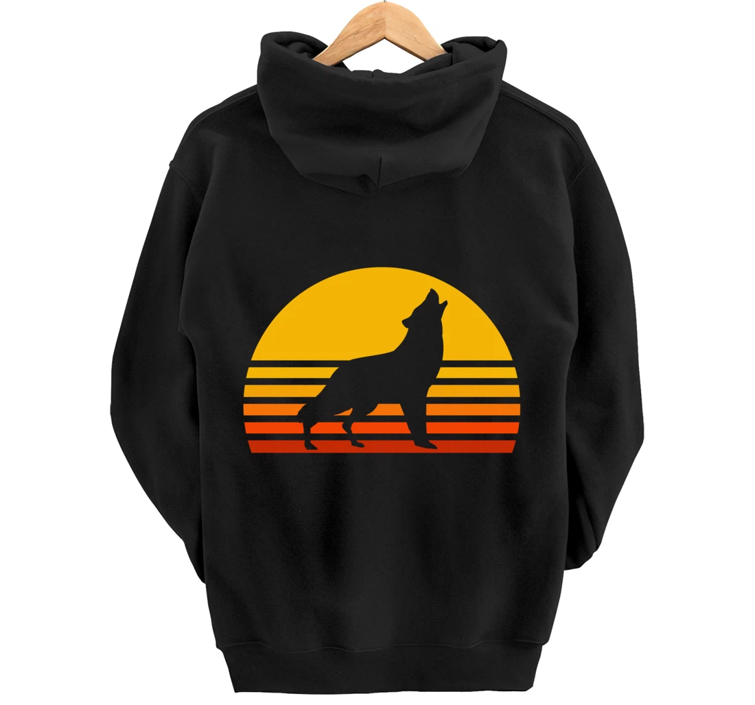 Retro Wolf Howling Wolf In Sunset Vintage Wolves Pullover Hoodie