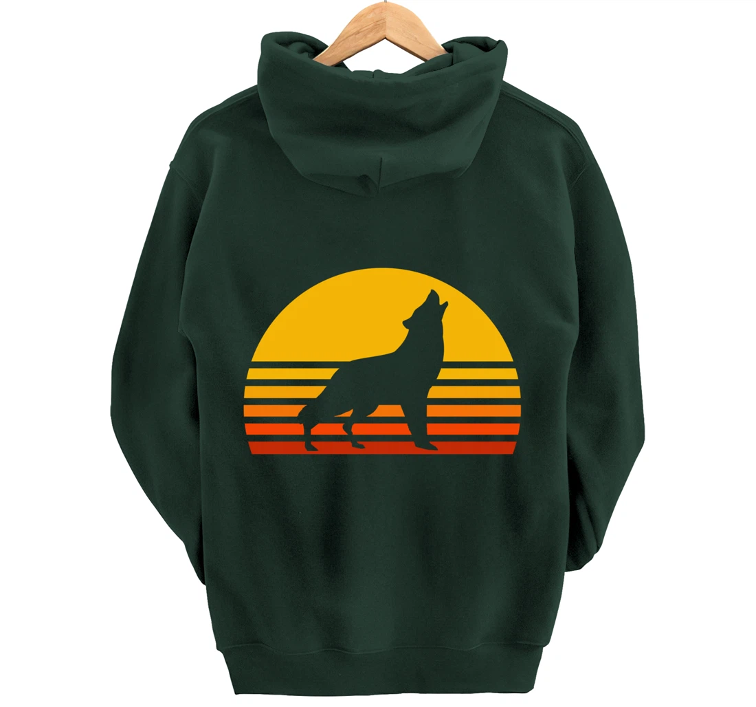 Retro Wolf Howling Wolf In Sunset Vintage Wolves Pullover Hoodie