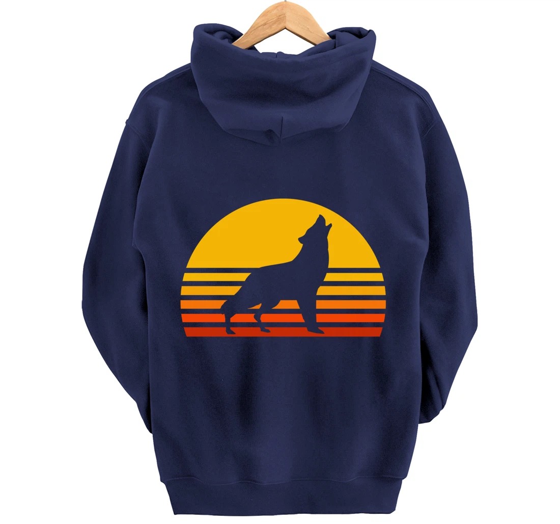 Retro Wolf Howling Wolf In Sunset Vintage Wolves Pullover Hoodie