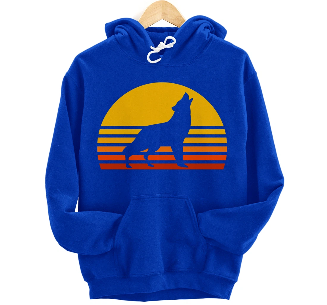 Retro Wolf Howling Wolf In Sunset Vintage Wolves Pullover Hoodie
