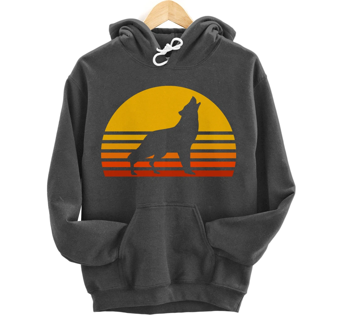 Retro Wolf Howling Wolf In Sunset Vintage Wolves Pullover Hoodie