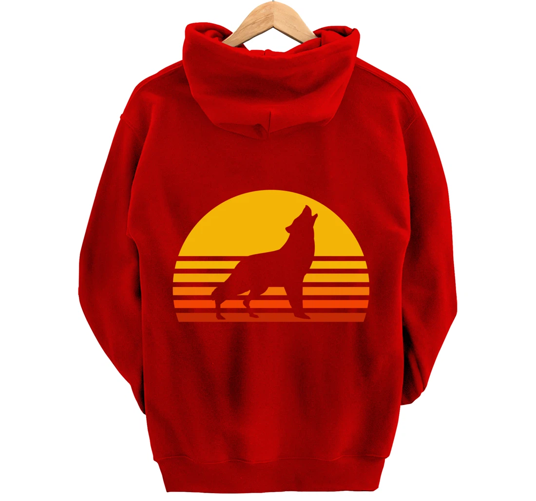 Retro Wolf Howling Wolf In Sunset Vintage Wolves Pullover Hoodie