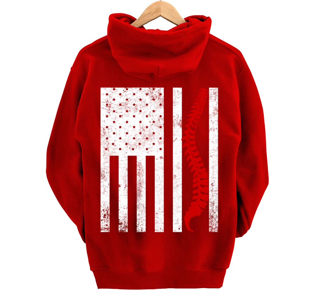 Spine Flag Funny Chiropractic Spinal Care Chiropractor Gift Pullover Hoodie