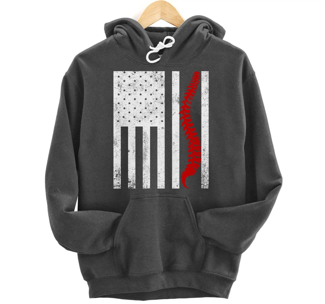 Spine Flag Funny Chiropractic Spinal Care Chiropractor Gift Pullover Hoodie