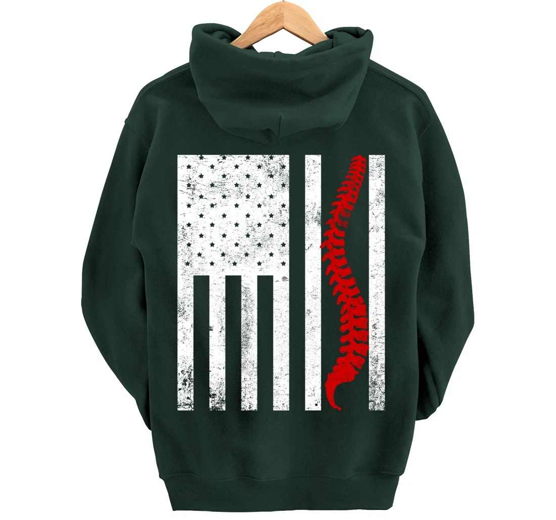 Spine Flag Funny Chiropractic Spinal Care Chiropractor Gift Pullover Hoodie
