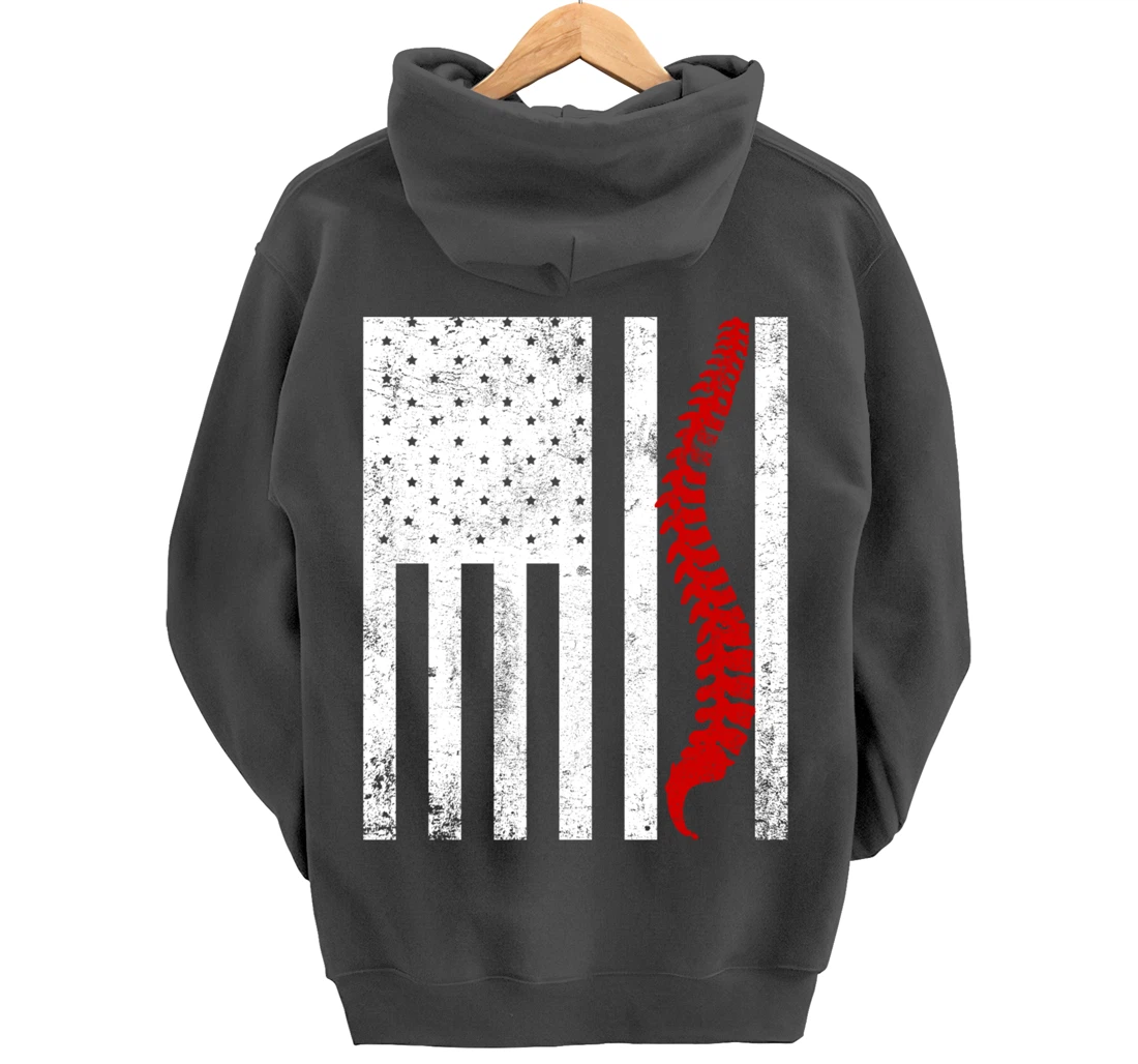 Spine Flag Funny Chiropractic Spinal Care Chiropractor Gift Pullover Hoodie