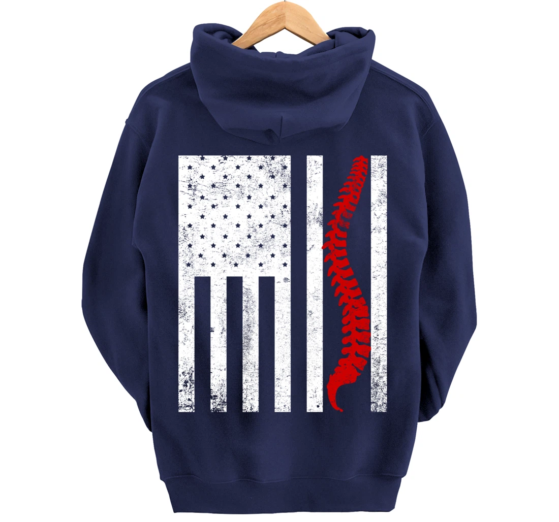 Spine Flag Funny Chiropractic Spinal Care Chiropractor Gift Pullover Hoodie
