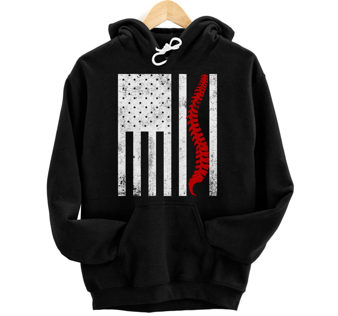 Spine Flag Funny Chiropractic Spinal Care Chiropractor Gift Pullover Hoodie