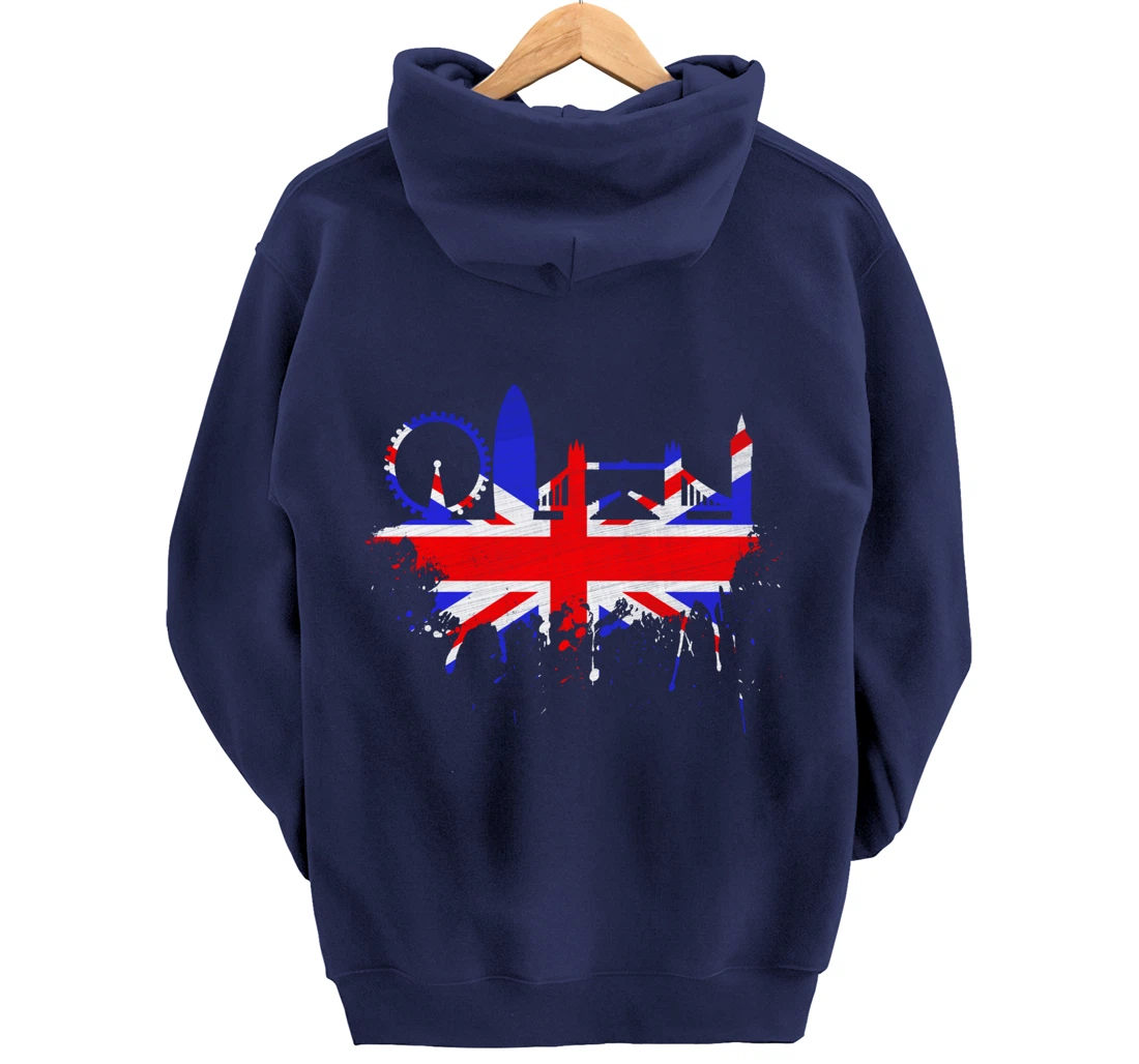 London Skyline England Love Union Jack United Kingdom Flag Pullover Hoodie