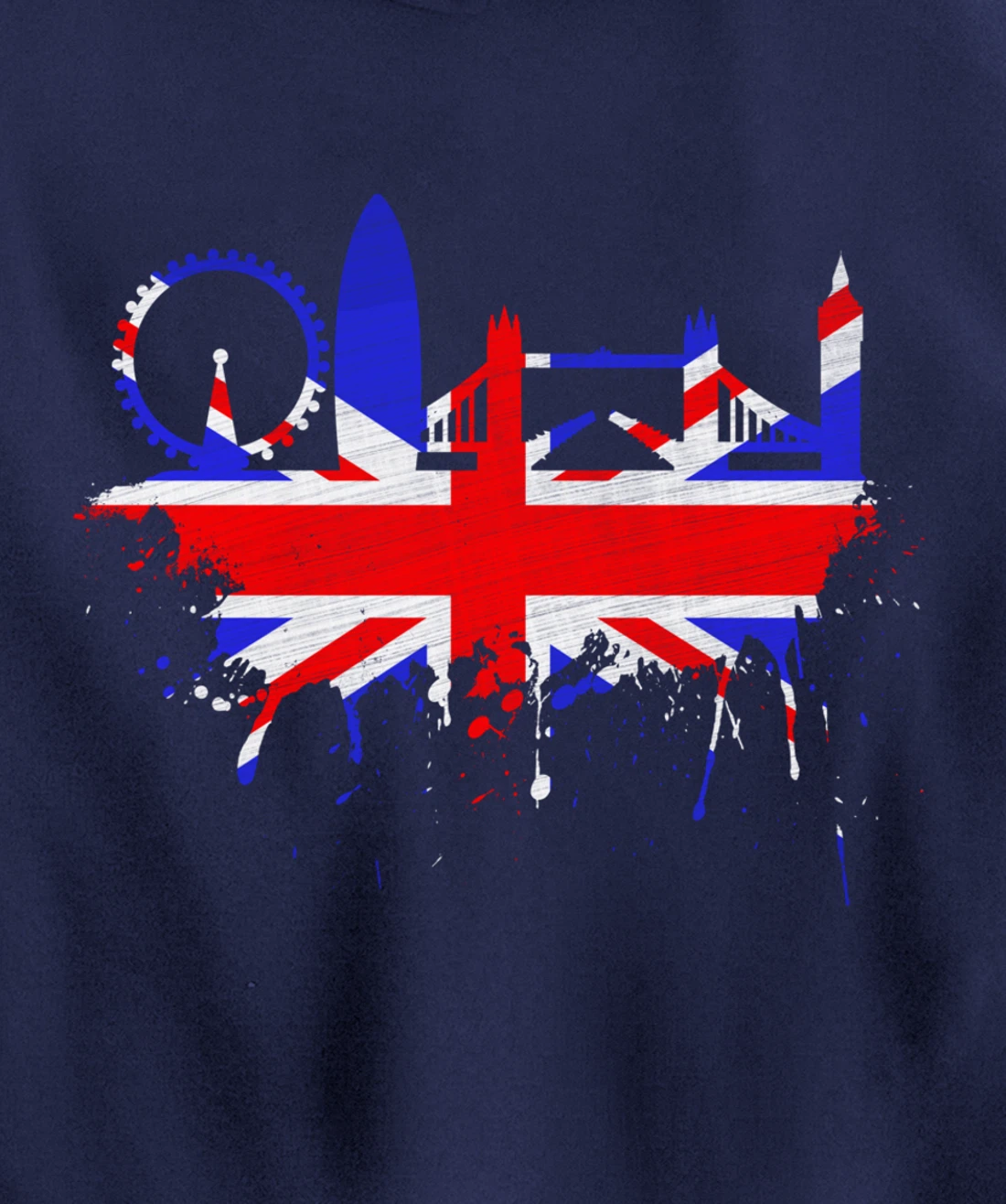 London Skyline England Love Union Jack United Kingdom Flag Pullover Hoodie