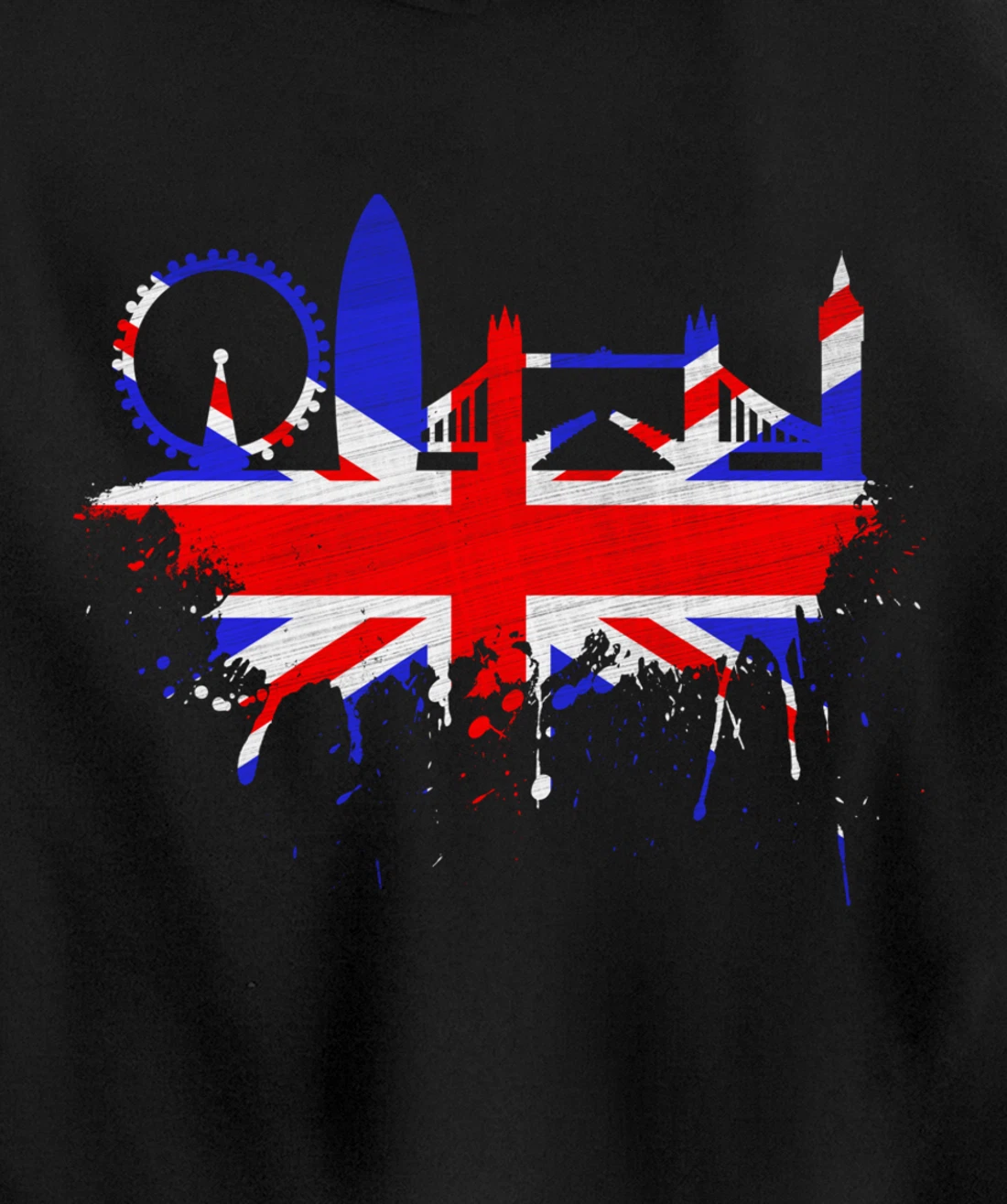 London Skyline England Love Union Jack United Kingdom Flag Pullover Hoodie