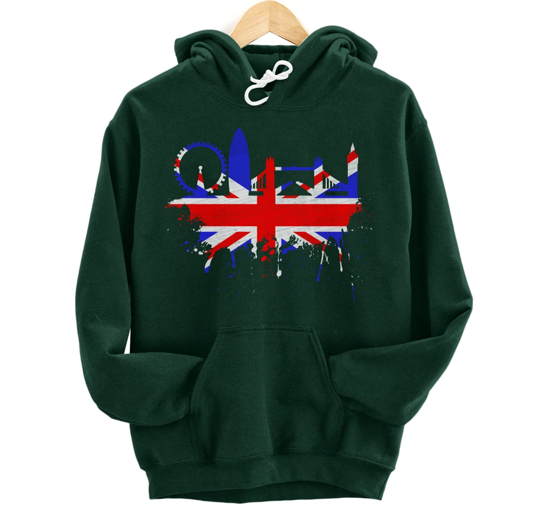 London Skyline England Love Union Jack United Kingdom Flag Pullover Hoodie