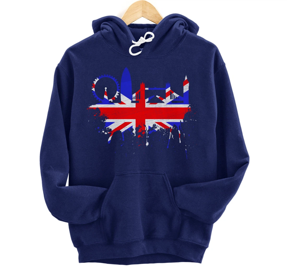 London Skyline England Love Union Jack United Kingdom Flag Pullover Hoodie