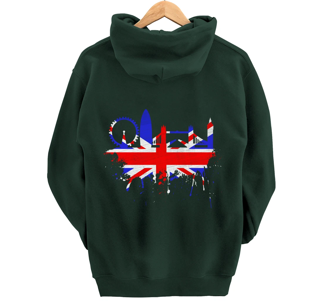 London Skyline England Love Union Jack United Kingdom Flag Pullover Hoodie