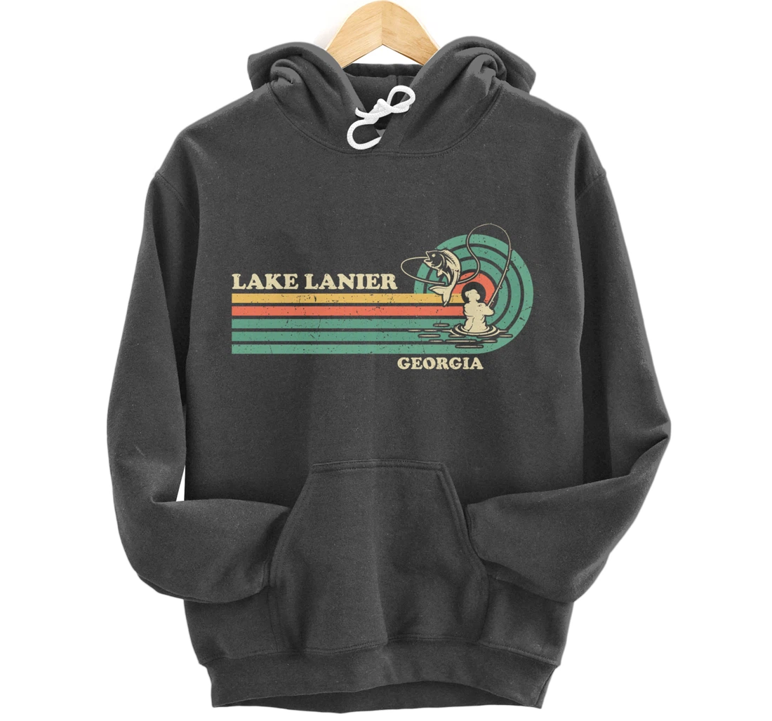 Vintage Retro Summer Fishing Georgia Lanier Lake Pullover Hoodie