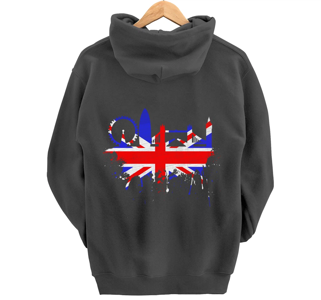 London Skyline England Love Union Jack United Kingdom Flag Pullover Hoodie