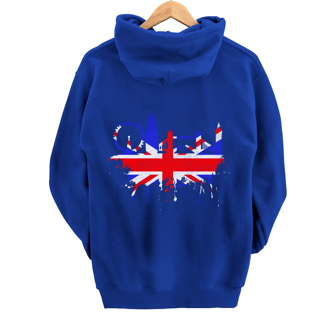 London Skyline England Love Union Jack United Kingdom Flag Pullover Hoodie