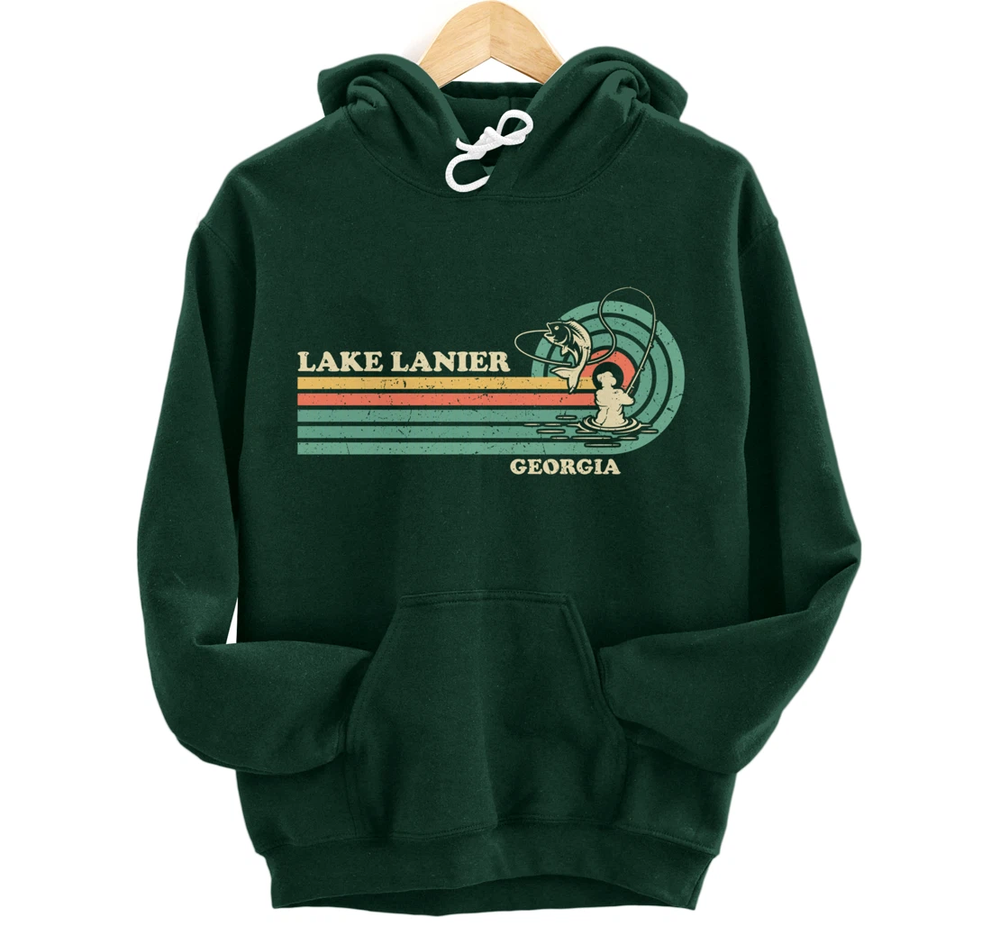 Vintage Retro Summer Fishing Georgia Lanier Lake Pullover Hoodie