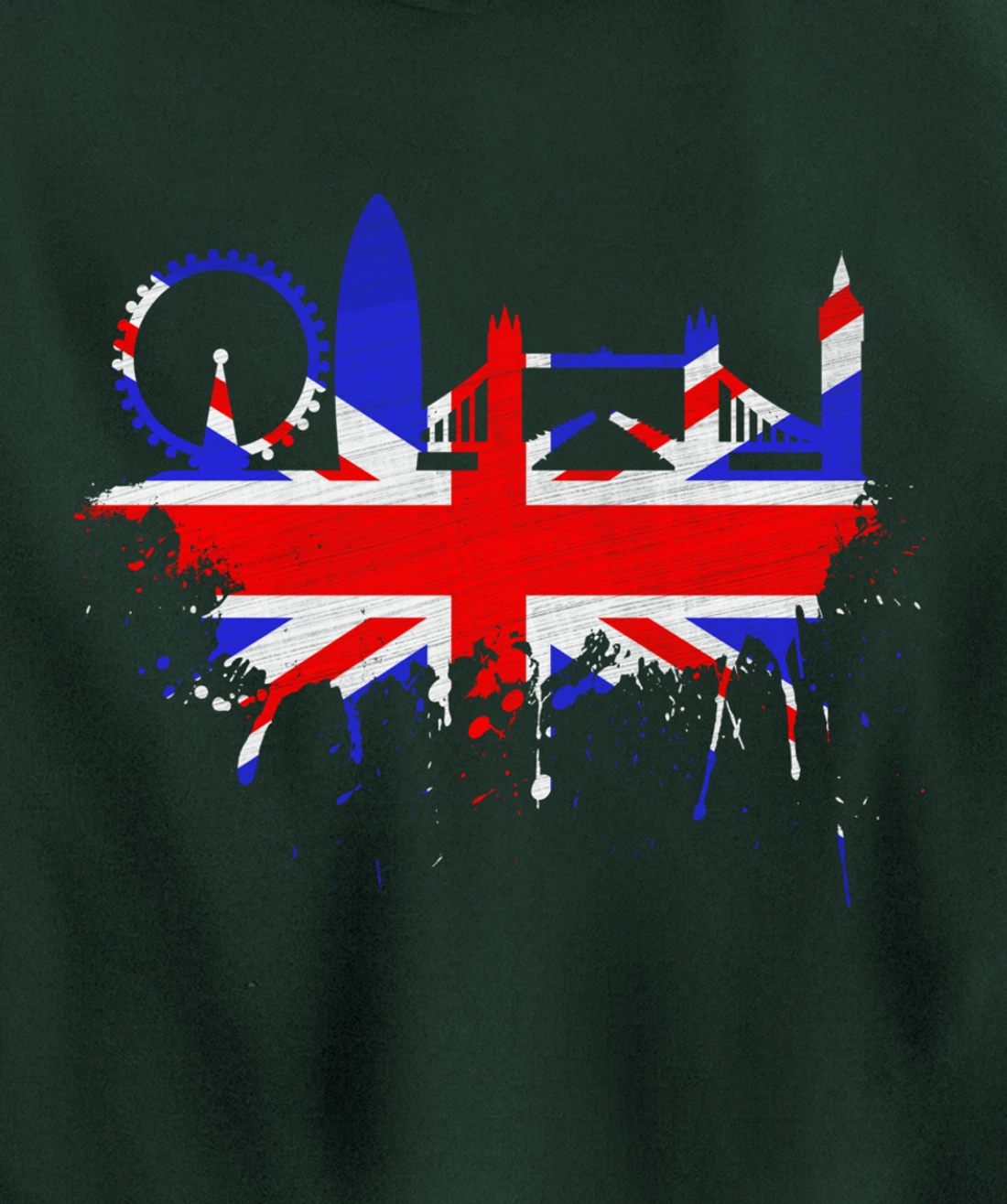 London Skyline England Love Union Jack United Kingdom Flag Pullover Hoodie