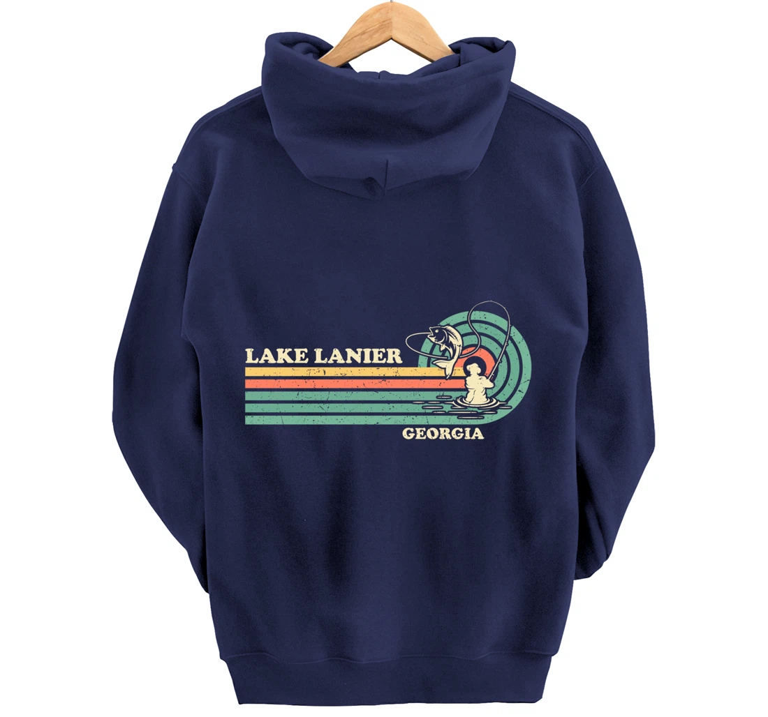 Vintage Retro Summer Fishing Georgia Lanier Lake Pullover Hoodie