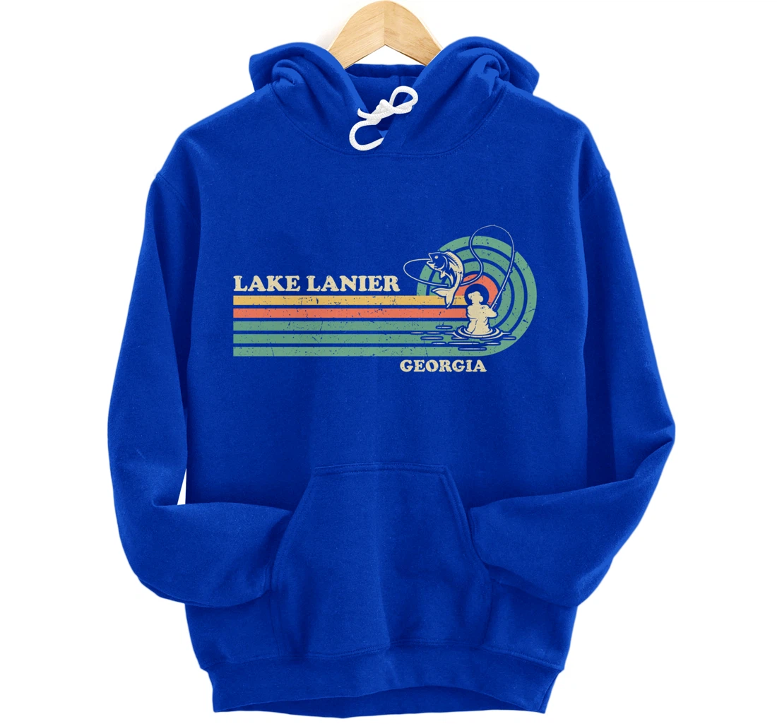 Vintage Retro Summer Fishing Georgia Lanier Lake Pullover Hoodie