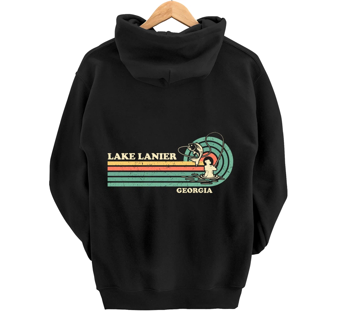 Vintage Retro Summer Fishing Georgia Lanier Lake Pullover Hoodie