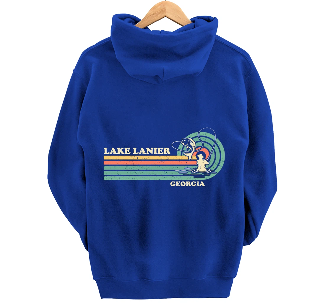 Vintage Retro Summer Fishing Georgia Lanier Lake Pullover Hoodie