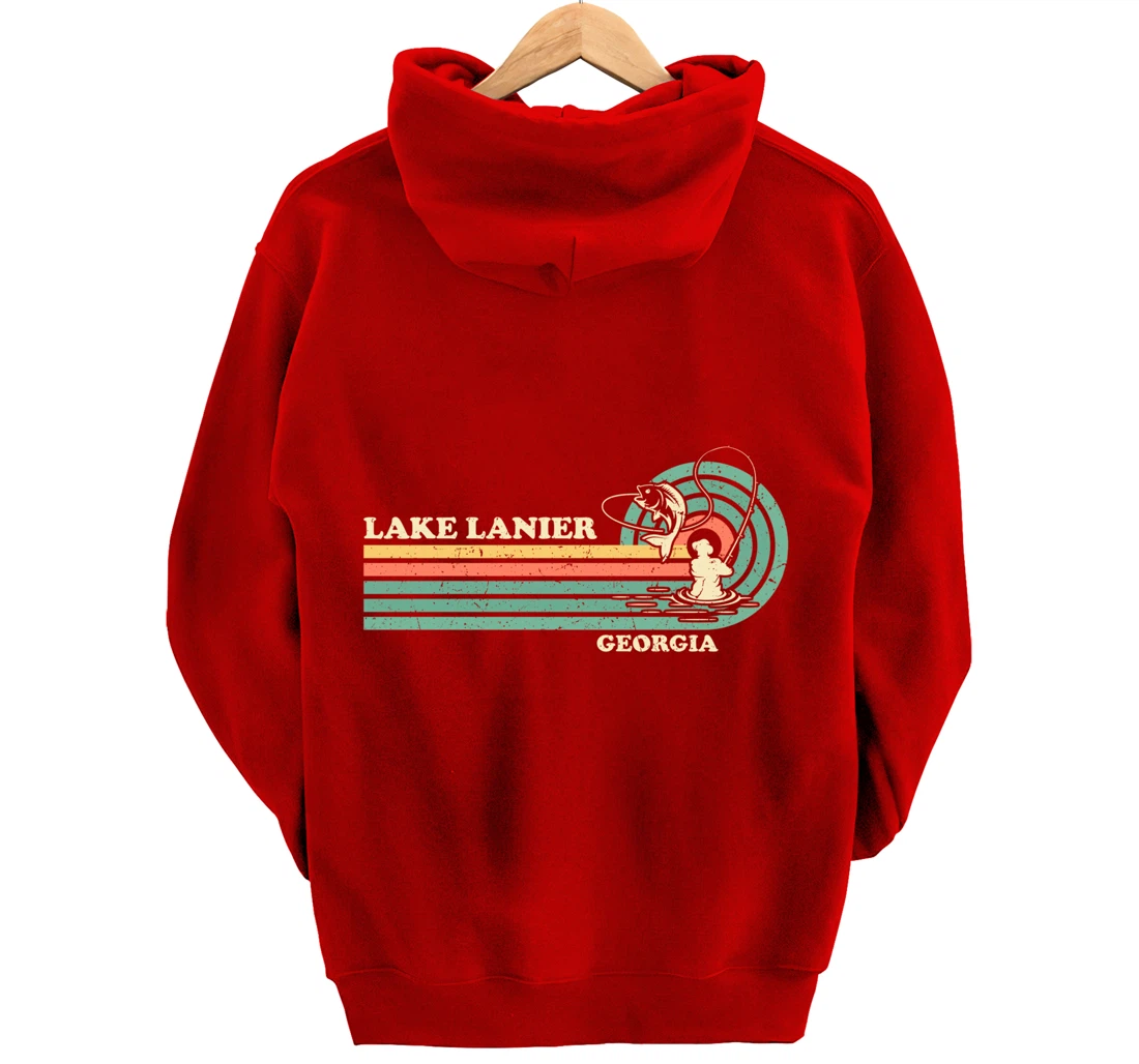 Vintage Retro Summer Fishing Georgia Lanier Lake Pullover Hoodie