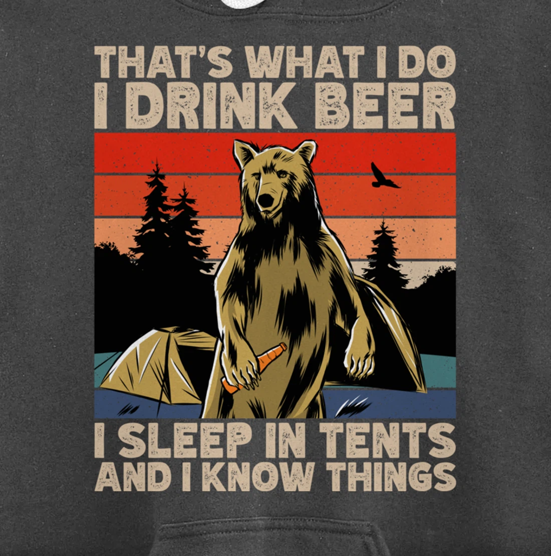 Beer Drinking Bear in front of tents, I Know Things Camping Pullover Hoodie