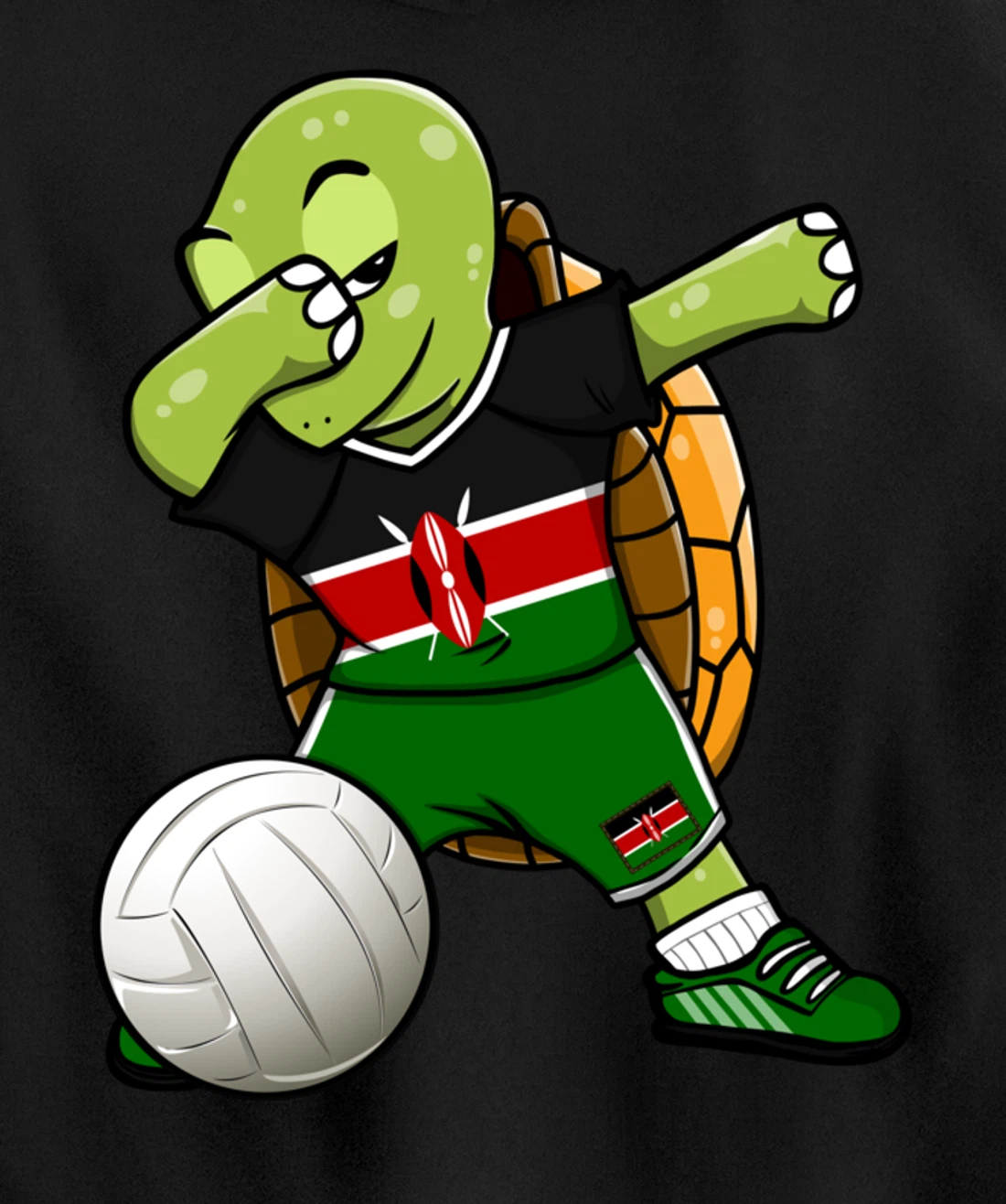 Dabbing Turtle Kenya Volleyball Fans Jersey Kenyan Flag Pullover Hoodie